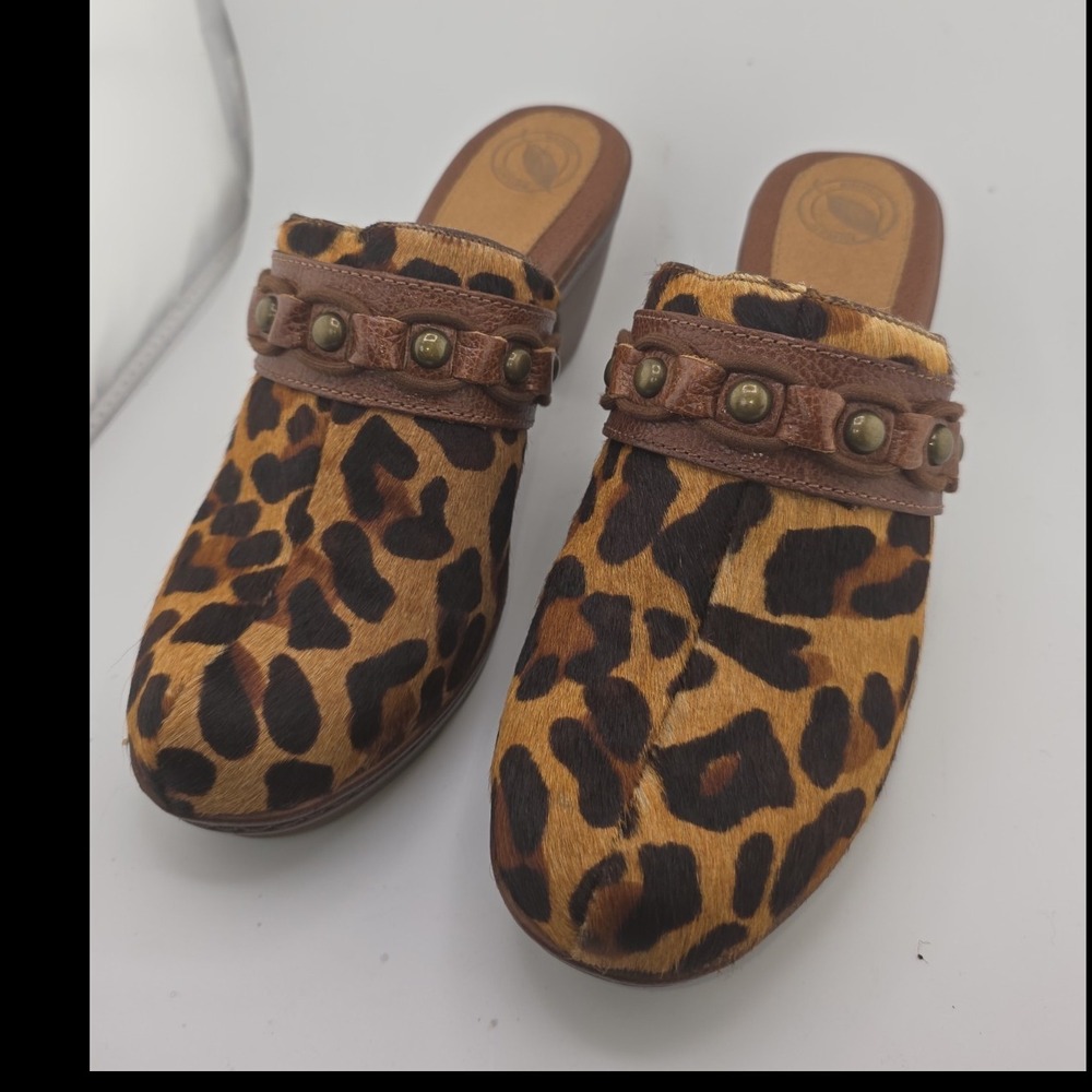 Nurture Leopard Print‎ Calf Hair Mule Clogs Womens 9M Studded Heels